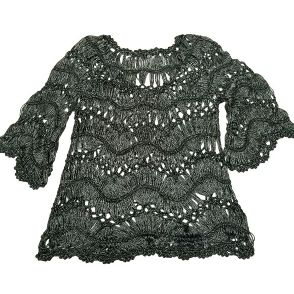Sloni Crochet Knit Metallic Thread Bell Sleeve Top Womens XS/S Bohemian Festival - Picture 2 of 7